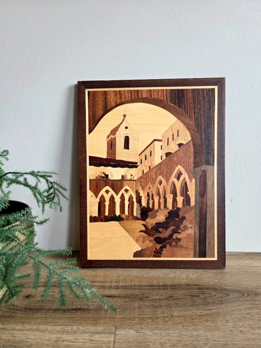 Vintage wooden inlayed picture wall hanging Italy Marquetry Florence